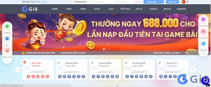 Giao diện Gi88 với mục chơi xổ số, đánh số online hiện ngay trang chủ